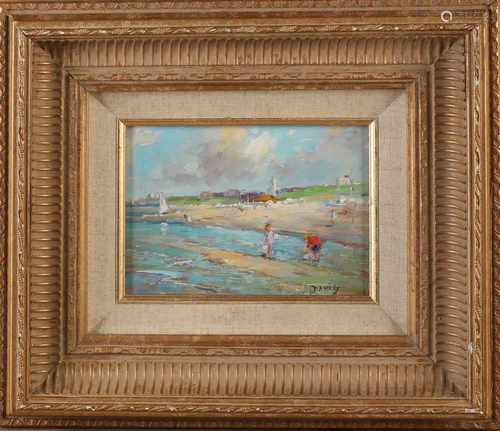 H. Daniels. 21st century. Face beach at Katwijk. Oil paint on panel. Size: 13 x H, B 18 cm. In