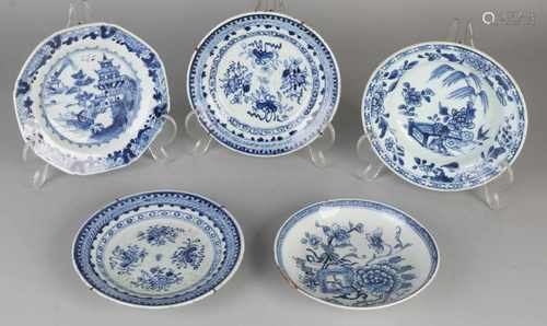 Five 18th century Chinese porcelain Queng Lung signs. Divers. Floral + landscape decor. One sign