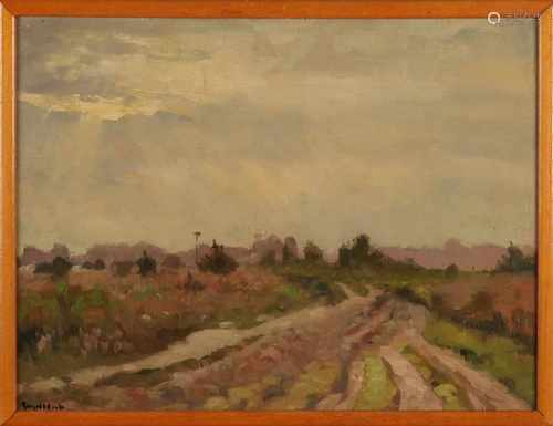 Gerard Krol. 1882 - 1950. Verso behind airport. 1933 Krol. Oil paint on panel. Size: 32 x H, B 42