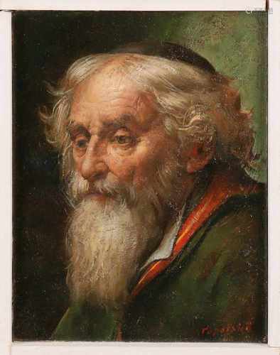 P. H. Topalski. Portrait Jewish man wearing yarmulke. Oil on linen. Size: 24 x H, B 18 cm. In good