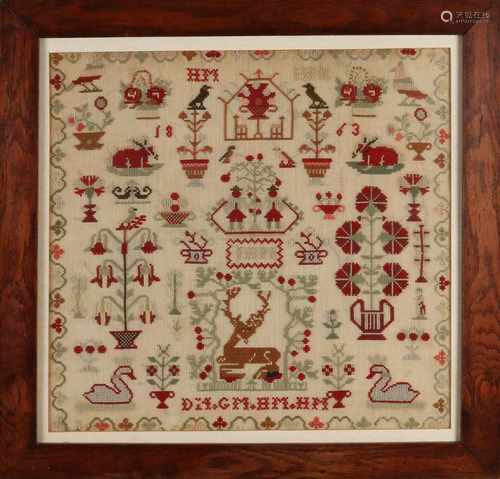 Antique Dutch sampler with original oak frame. Annotation 1863. Size: 51 x H B 50 cm. In good