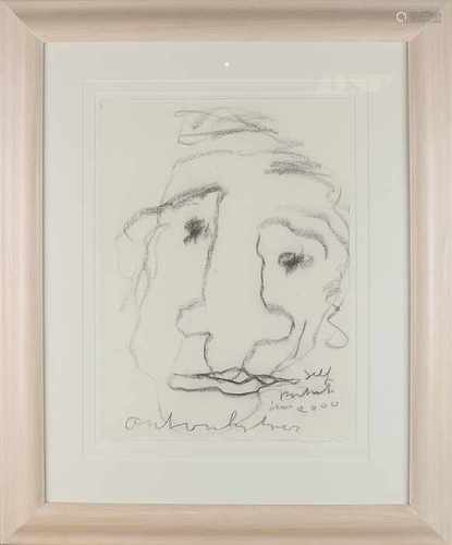 Anton Heyboer. 1924 - 2005. Self-portrait from 2000. Rare. Charcoal on paper. Size: 56 x H, B 40 cm.