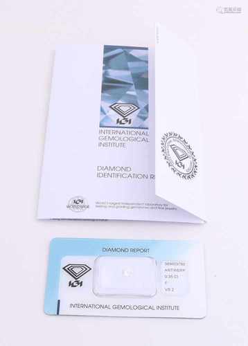 A brilliant cut diamond, 0,35 ct F / VS2. Equipped with IGI certificate. 389903785