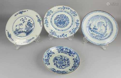 Four 18th century Chinese porcelain plates with floral / landscape decor. Some minimal chips.