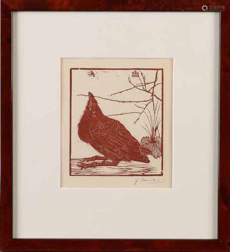 Jan Mankes. 1889 - 1920. Crow insect. Woodcut on paper. Size: 15 x H, B 13 cm. In good condition.Jan