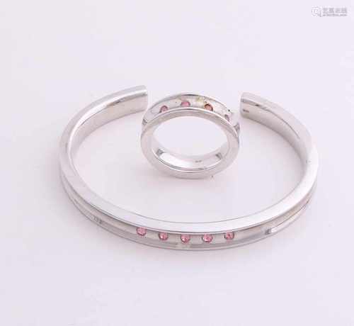 Silver bracelet or ring, 925/000, a clamping band, and a ring with a hollow profile filled with 5