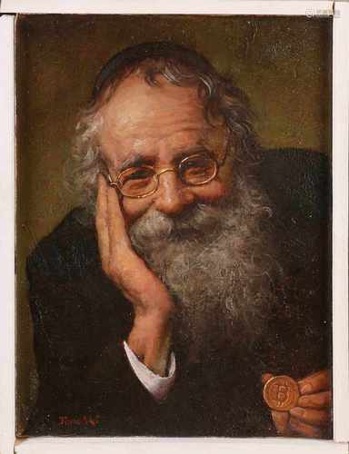 P. H. Topalski. Portrait Jewish man with gold medal. Oil on linen. Size: 24 x H, B 18 cm. In good