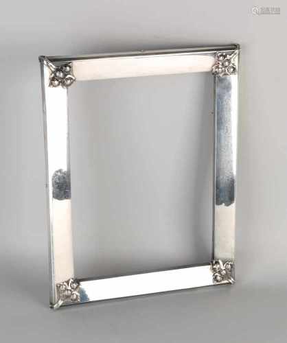 Big silver frame, 835/000, rectangular wide, 4cm, decorated with leaf decoration on the corners. The