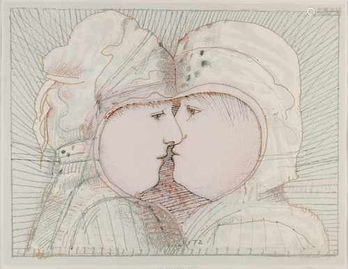 Co Westerik. 1972. 1924 - 2018 Nr. 254/300. Two people kissing. Lithograph on paper. Size: 54 x H, B