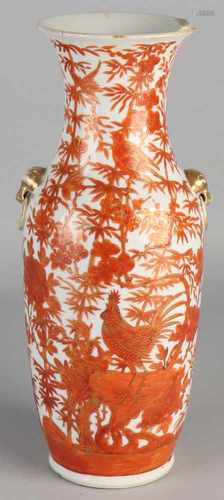 18th Century Chinese porcelain vase milk and blood. With birds in forest / Foo-dog heads decor.