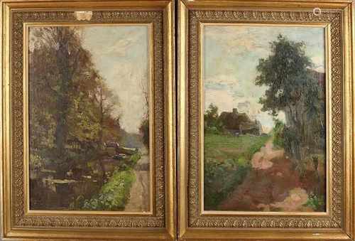 Herman Bogman. Pendant. 1890 - 1975. Two landscapes. Oil on linen. Marouflé. Size: 50 x H, B 35