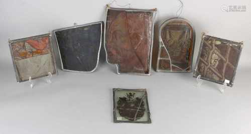 Six antique stained glass windows. 18th - 19th Century. Partial fragments + restorations. One