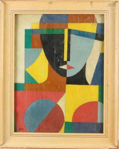 Monogram H. K. 50 years Cubist portrait oil on paper 50x38 cm in good condition.