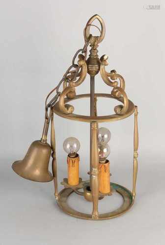 Bronze three-light Renaissance-style hall lamp. 20th century. Size: 53 x 21 cm dia. In good