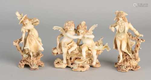 Three antique porcelain bisquit figures. Ansbach? Circa 1900. Germany. Consisting of: Two angels,