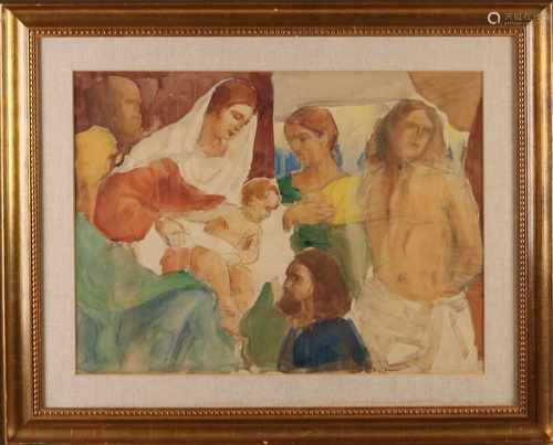 H. van Meegeren. 1889 - 1947. Religious figures show. Watercolor on paper. Size: 48 x H, B 62 cm. In