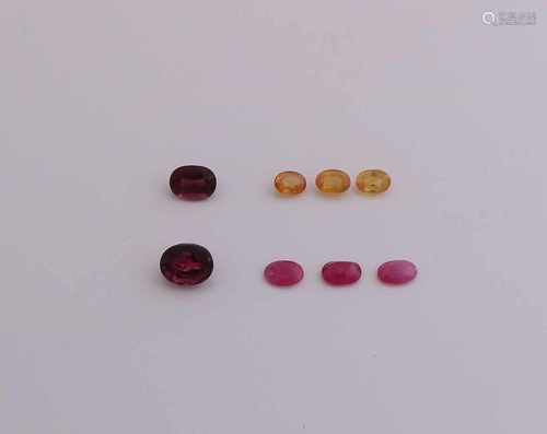 Lot-precious stones, 2 oval tourmaline, 1.77 and 3.4 ct ct, 3 oval yellow sapphires, a total of 2.45