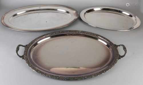 Three large plated serving dishes. 20th century. Size: 48-70 cm. In good condition.