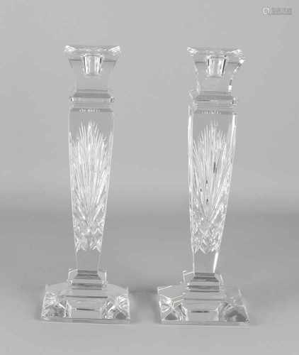 Set of cut crystal candle candlesticks. 21st century. Size: H 30 cm. In good condition.