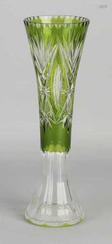 Antique crystal Val Saint Lambert vase. Model Rivoli. The Chinese green color + transparent.