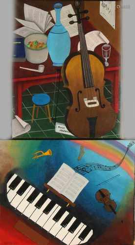 Gerard Diepeveen. Enschede. Two-hatch. Two working with musical instruments. Oil on linen. Size: