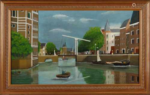 Gerard Diepeveen, Enschede. Hollands canal face with Figs. Oil paint on panel. Size: 35 x H, B 60