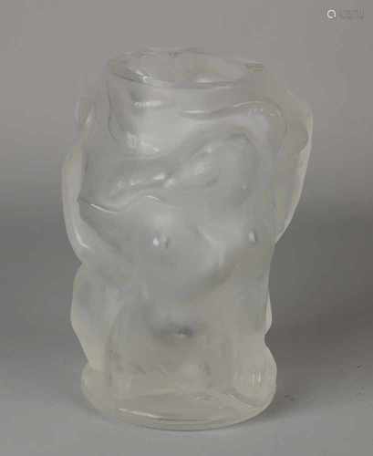 R. Lalique frosted glass vase. Female nude figures. Size: H 17 cm. In good condition.