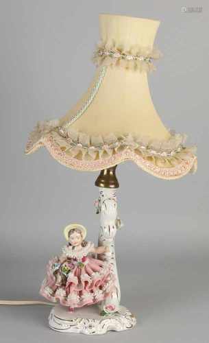 German Dresden porcelain table lamp with flower girl. Second half 20th century. Size: H 43 cm. In