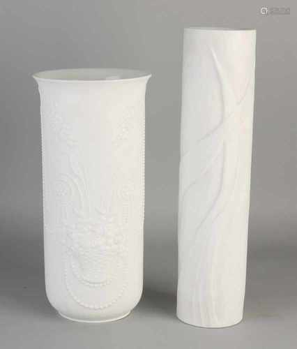 Two German white porcelain vases with floral decoration. One time Kaiser. One time Rosenthal