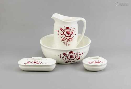 Antique four-part Societé Maastricht ceramics Lampet set with floral decor. Soap Dish + comb