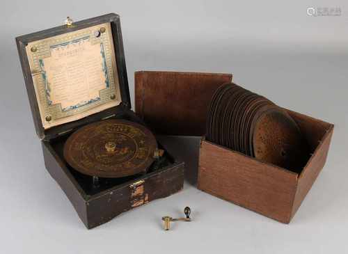 Antique German Symphonion musical thirty copper records. For children. Must be operated manually.