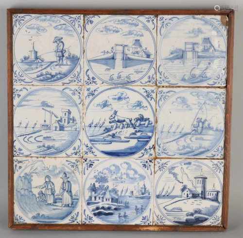 18th Century 9 pass tableau with coastal towns decor and once with religious decor. One chip.