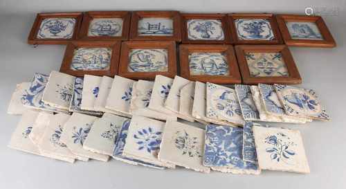 Lot assorted antique Dutch tiles. Damages. Size: 13 x 13 cm. In moderate / fair / good condition.Lot