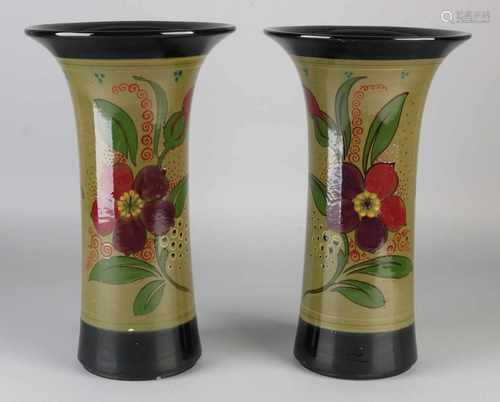 Two large Dutch antique polychrome bowls, vases. Dove, Den Dolder. Approximately 1910. Chips