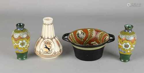 Four times Hollands antique pottery. Consisting of: Two vases, circa 1915, is unclear, one foot