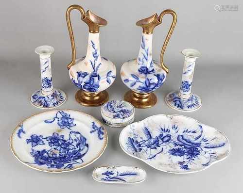 Eight parts antique English pottery. Circa 1900. Marked Adderley. Decor New Waa Lily & Co. One