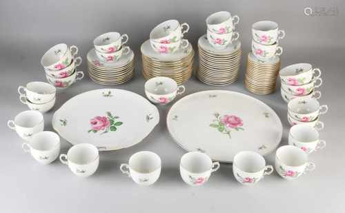 German Fürstenberg porcelain tea / coffee set with pink roses + gold edge decor. Comprising: pie