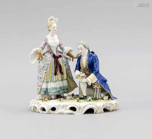 19th century German Volkstedt porcelain FIG. Man picking flowers for woman in 18th century