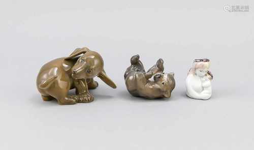 Three parts of Danish porcelain. Royal Copenhagen. 20th century. Comprising: Puppy dachshund,