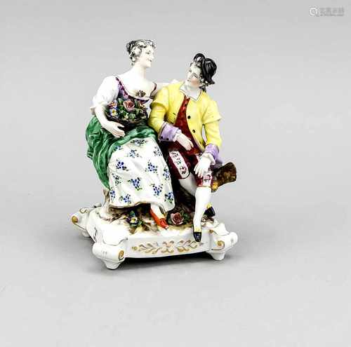 Antique Viennese porcelain FIG. Man and woman with flowers. Marked with beehive. 19th century. One