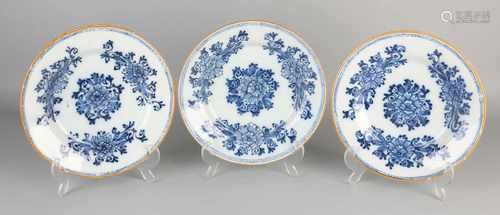 Three 18th century Delft Fayence signs with floral decor. Branded Ax. One sign hairline + single