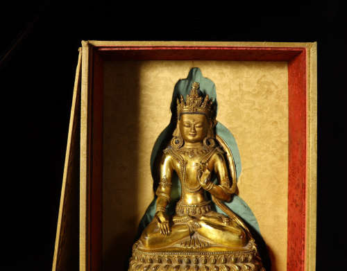 A Chinese Bronze Gilding Amitayus Seated Statue
