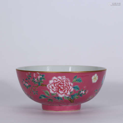 A Chinese Carmine Glaze Floral Porcelain Bowl