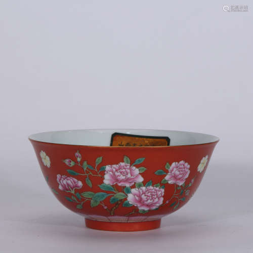 A Chinese Red Ground Floral Porcelain Bowl