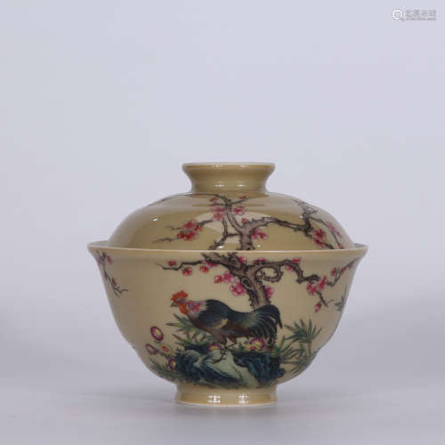 A Chinese Glazed Famille Rose Porcelain Bowl with Cover