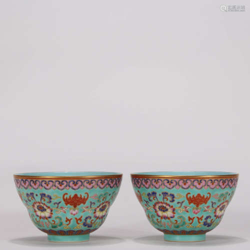A Pair of Chinese Green Glaze Porcelain Bowls