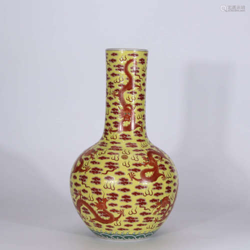 A Chinese Yellow Ground Alum Red Porcelain Vase