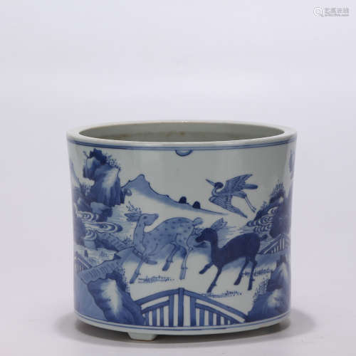 A Chinese Blue and white Porcelain Brusg Pot