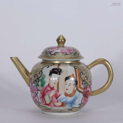 A Chinese Famille Rose Porcelain Pot with Handle
