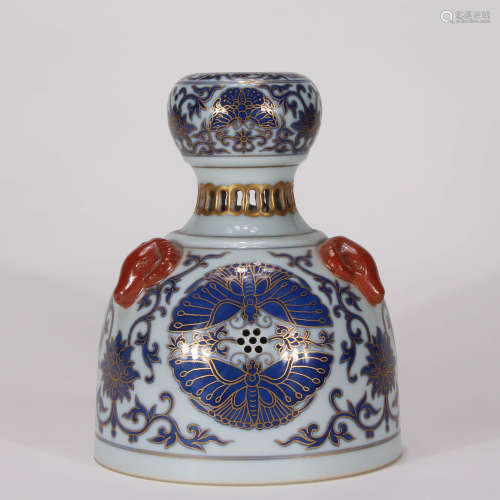 A Chinese Blue and White Gilded Porcelain Zun
